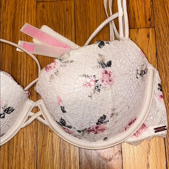 PINK Victoria’s Secret Date Push Up Bra Ivory & Floral Print 34C - Picture 3 of 8